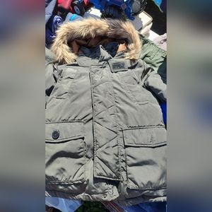 Zara kids down & feather coat, size 8, khaki green